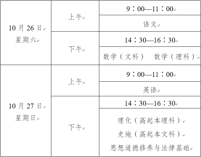 2019云南成人高考高中起點(diǎn)升本、專科考試時間.png